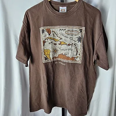 Vintage 90s St. Thomas Sailing Destination Map Brown Yacht Club T-Shirt Size XL • $15