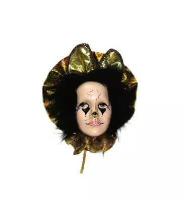 Venetian Porcelain Carnival Mask Painted Cat Face Black Feathers Gold Foil • $14