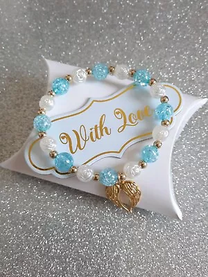 Angel Wings Blue &white Charm Bracelet In Loving Memory Bereavement Rememberance • £5.99