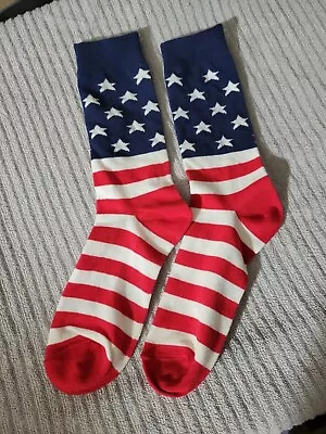 K Bell Mens American Flag Crew Socks Size 10-13 Color Red/White/Blue • $5.99