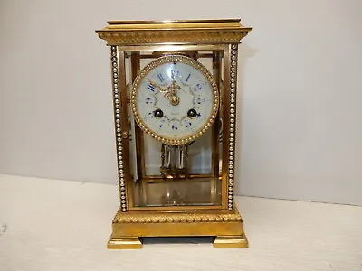 Antique French Crystal Regulator Table Clock W/ Pearl Borders Boston Mass • $499.99