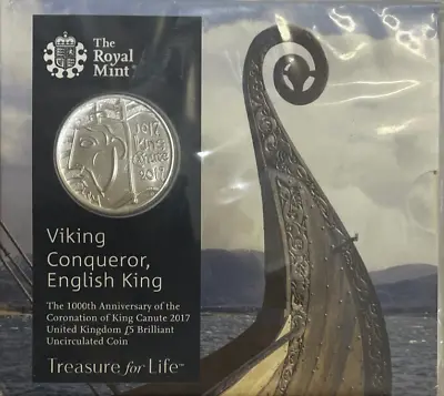 2017 £5- King Canute - Five Pounds Bu -brilliant Uncirculated Coin Pack • £17.99
