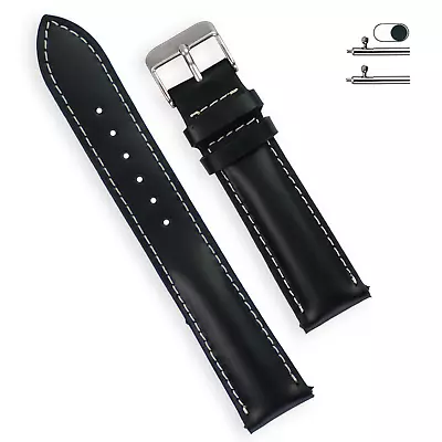 21mm Black Watch Band Men Genuine Leather White Stitched Handmade • $15.29
