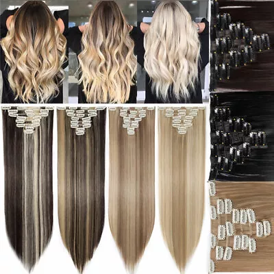 £14.86 • Buy UK Women 8pcs Full Head Clip In 100% Natural Hair Extensions As Human Long Thick