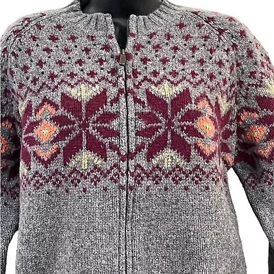 Vintage Woolrich Gray Heather Fair Isle Cardigan Zip Sweater Women’s Medium • $35.97