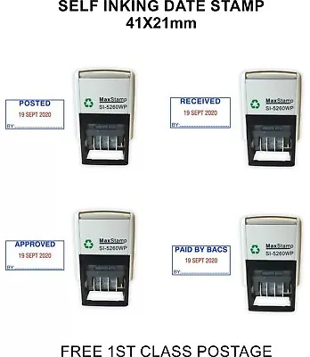 Self Inking Date Stamp 41X21mm - POSTED RECEIVED APPROVED PAID BY BACS • £40.08