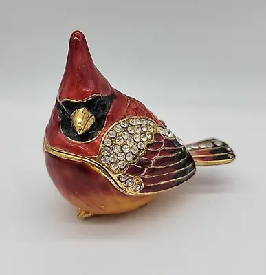 KD Kingspoint Trinket Jewelry Box Red Cardinal Bird Hinged Enamel Bejeweled • $23.95
