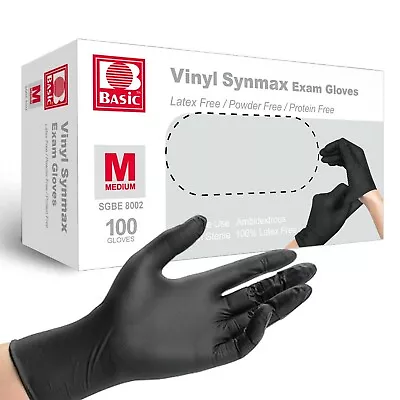 Synmax Vinyl Exam Black Gloves Latex-Free & Powder-Free Cleaning Food (100/box) • $2.90