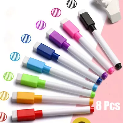 8pcs Magnetic Dry Wipe White Board Markers Pens Fridge Kitchen Environmental Pen • £3.07