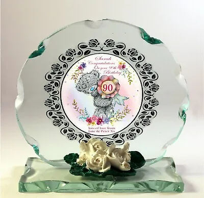 90th  Birthday Personalised Gift Crystal Cut Glass Round Plaque For Her • £29.99