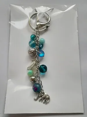 Blue And Silver Key Ring Handbag Beaded Charm • £5