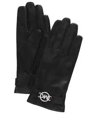 Nwt-michael Kors Leather Logo Ornament Gloves~size M/med~$98~black/silvertone • $47