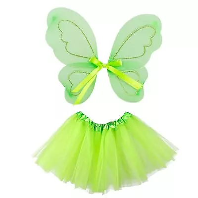 Kids Girls Forest Fairy Tale Princess Book Day Green Fancy Dress Wings Tutu Set • £13.79