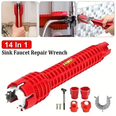 14 IN 1 Faucet Sink Wrench Plumbing Tool Pipe Tap Spanner Set Bathroom Kitchen • £6.60