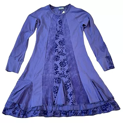 Naartjie Kids Girls Vintage Purple Multi-Pattern Flocked Poplin Long Sleeve Dres • $22