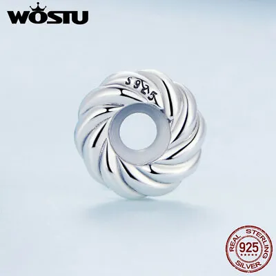 Wostu 925 Sterling Silver Simple Plait Silicone Bracelet Charm Spacer Bead DIY • $6.71