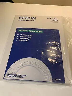 Epson Professional Media Archival Matte Paper Letter S041341 20 Sheets 8.5 X11  • $24.95