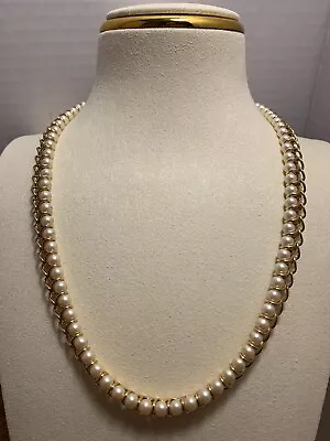 Beautiful Monet Patented Vintage Gold Tone Caged Faux Pearl Necklace • $18.70