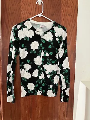 Women’s MERONA Size XS Button Up Cardigan Floral Green And White • $12.50