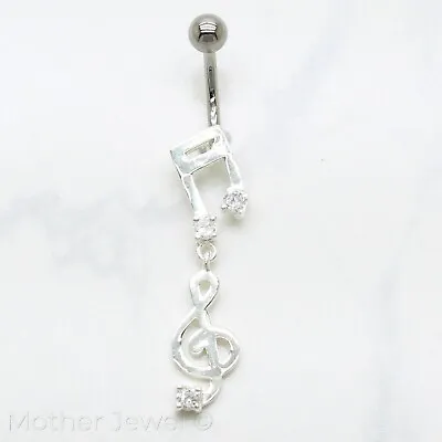 £18.50 • Buy Real 925 Sterling Silver Musical Note Surgical Steel Navel Belly Curved Bar Ring