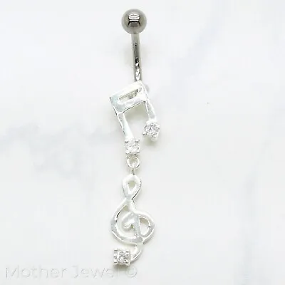 Real 925 Sterling Silver Musical Note Surgical Steel Navel Belly Curved Bar Ring • $17.97