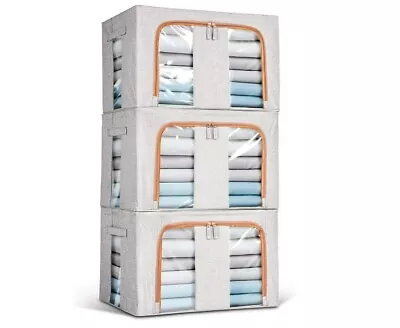 3pcs Fabric Storage Boxes Each Is 66L / 50x40x33cm W/ Folding Steel Frames • £28.99