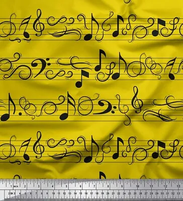 Soimoi Yellow Cotton Poplin Fabric Notes Musical Instrument Print-u70 • $9.64