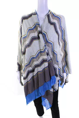 M Missoni Womens Knit Chevron Shawl Poncho Ivory Blue Tan One Size • $90.99