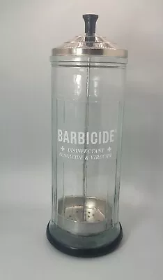 VINTAGE BARBICIDE Glass Disinfectant Barber Beauty Shop Comb Jar King Reasearch • $19.95