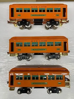 MTH Standard Tinplate Orange 3 Car 300 Series Passenger Set 10-1189  3 Cars • $640