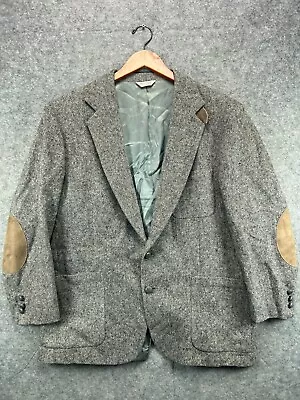 Stewart County Vintage 100% Wool Sport Shooting Jacket Mens 46R Gray Elbow Patch • $27.99