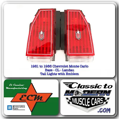 81-86 Chevy Monte Carlo Base CL & Landau Tail Light / Red Lenses With Emblem • $315