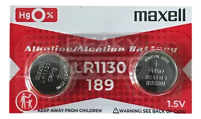 189 LR1130 AG10 L1131| MAXELL Original Brand| Alkaline Battery| 1.5v| 1 X 2-Pack • £2.78