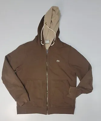 Vintage Brown Lacoste Sherpa Lined Full Zip Hoodie Size 5 Large • $34.97