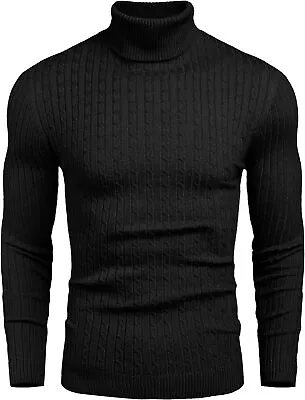 Nine Bull Mens Slim Fit Turtleneck Sweater Cable Knit Thermal Pullover Sweater • $66.54