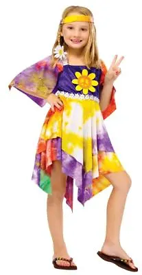 $27.95 • Buy Girls Child The Groovy 60s 70s Deluxe Daisy Hippie Tie Die Dress Costume