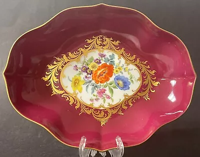 Antique Meissen Burgundy Floral Porcelain Plate • $135