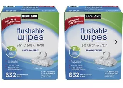 2 X 632 Wipe Kirkland Moist Flushable No Fragrance 2 Travel Packs & 10 Solo Pack • $89.90