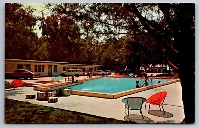 PANAMA CITY FLORIDA FL Scenic Motel Swimming Pool Vtg Furniture Cars Postcard • $9.95