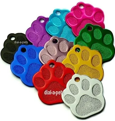 CAT & DOG PET Identity TAGS DEEP Engraved Black PAW PRINT Disc In Blue Pink! • £2.45