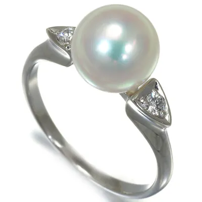 Auth MIKIMOTO Ring Akoya Pearl 8.1mm Diamond US5-5.25 900 Platinum • £381.69