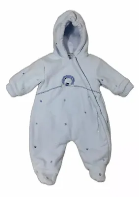 Bebe D'Amour Blue Bunting Fleece Hooded Lion Applique Baby Boy Size 3-6 M • $12.98