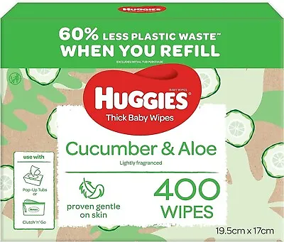 $21.66 • Buy HUGGIES Baby Wipes Cucumber And Aloe Vera Baby Wipes, 400 Wipes Refill Pack-AU