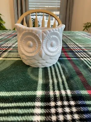 Quirky Owl Bird Planter  Bowl Big Eyes Retro White Ceramic  4'' Tall • $10.99