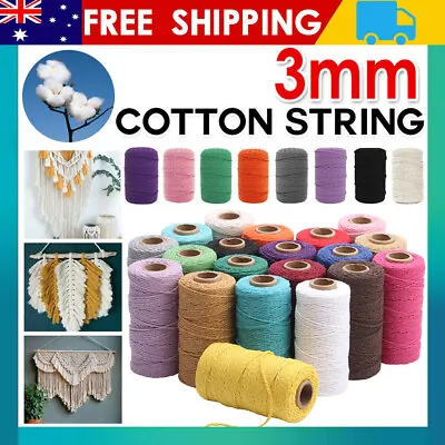 Natural Cotton String Twisted Cord Craft Macrame Artisan Rope Weaving 200M 3mm   • $12.39