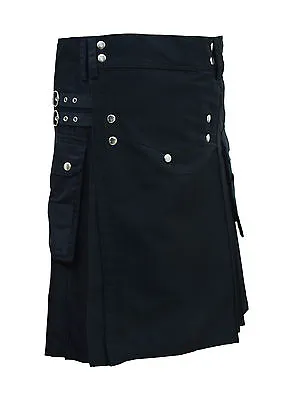 Men's Black Fashion Sport Utility Kilt Deluxe Kilt Adjustable Sizes Pocket Kilt • £29.99