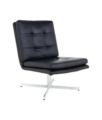 Mid Century Black Leather And Chrome Slipper Lounge Chair • $1447