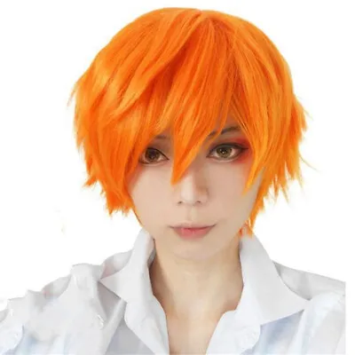 Short Orange Wig Unisex Straight Cosplay Synthetic Wigs Men Male Anime Costume • $14.99