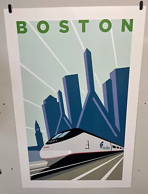 Original Travel Poster 2004 Amtrak Acela Boston Schwab • $200