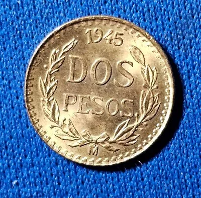 1945 Mexican Dos Pesos Mexico Mexican 2 Peso Gold Coin .0482 TOZ AGW  BU-UNC • $132.50